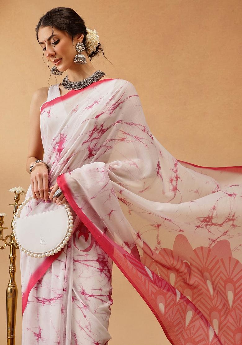 Pink Printed Mul Cotton Saree