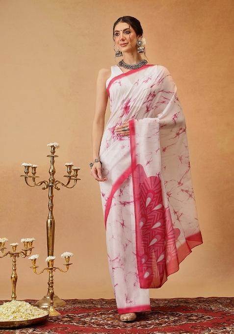 Pink Printed Mul Cotton Saree