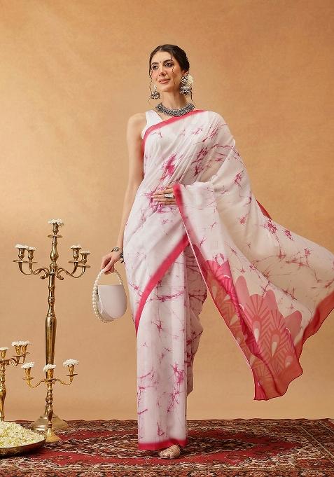 Pink Printed Mul Cotton Saree