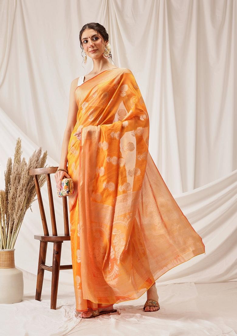 Yellow Woven Design Organza Silk Saree