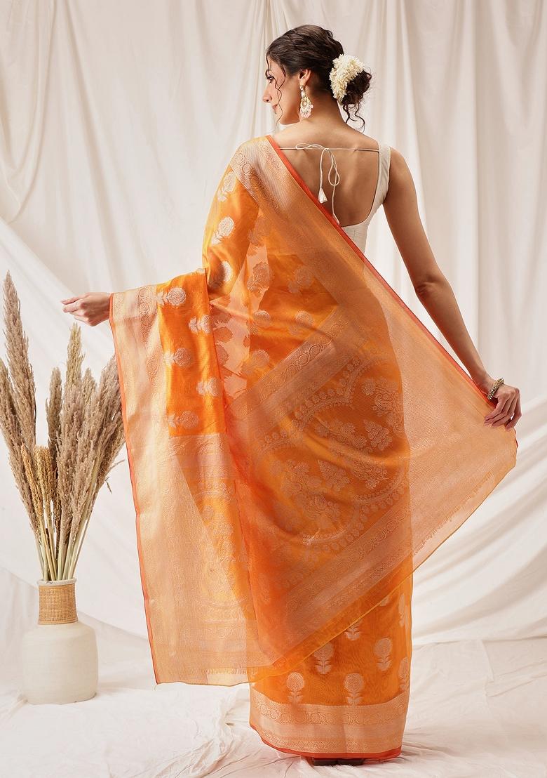 Yellow Woven Design Organza Silk Saree