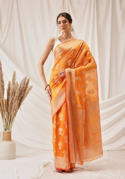 Yellow Woven Design Organza Silk Saree