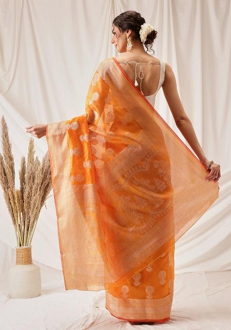 Yellow Woven Design Organza Silk Saree