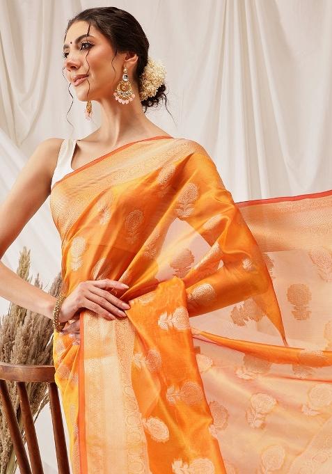 Yellow Woven Design Organza Silk Saree