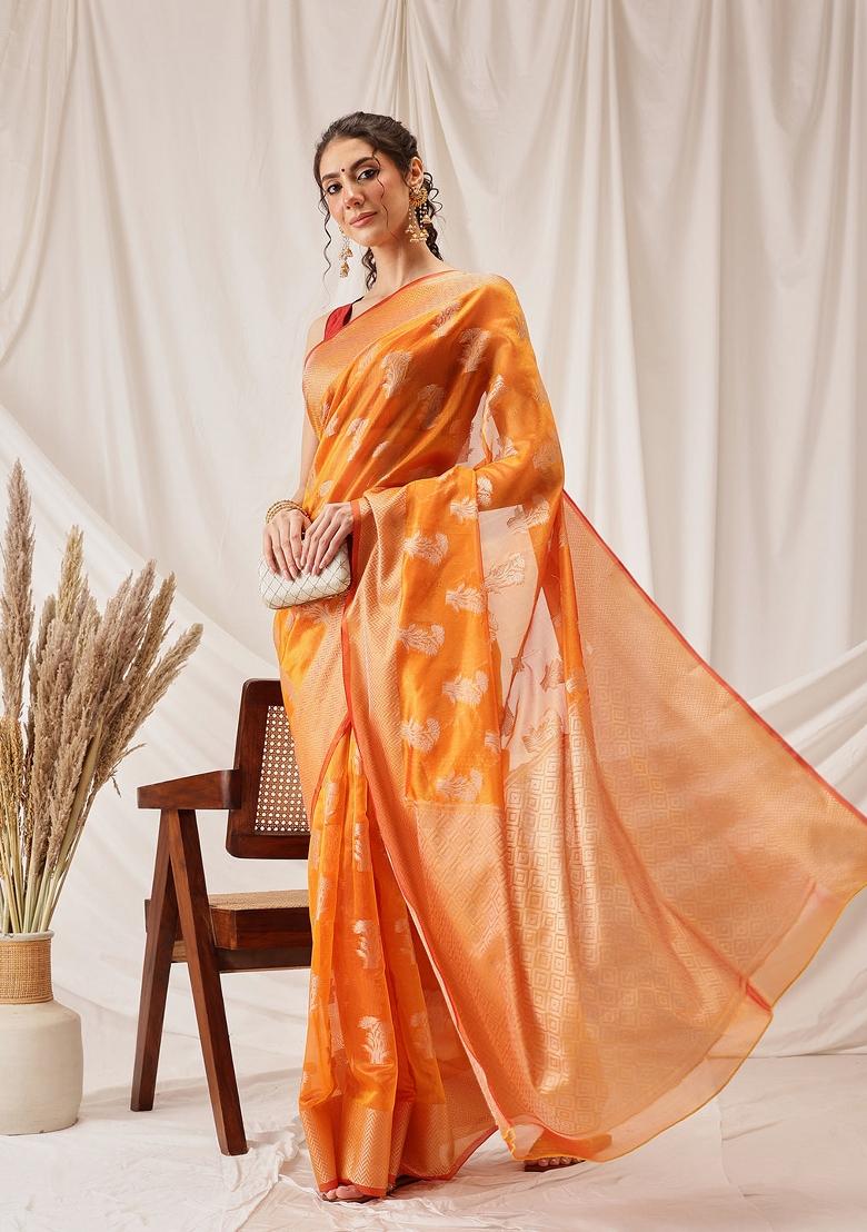 Yellow Woven Design Organza Silk Saree