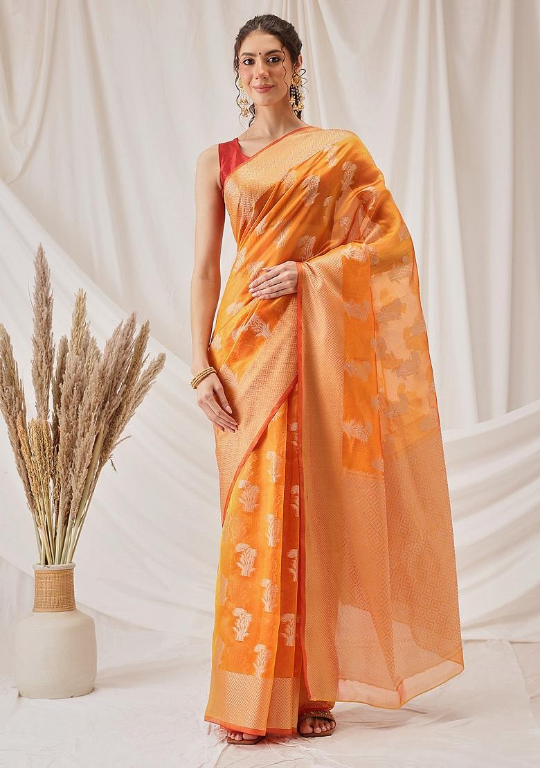Yellow Woven Design Organza Silk Saree