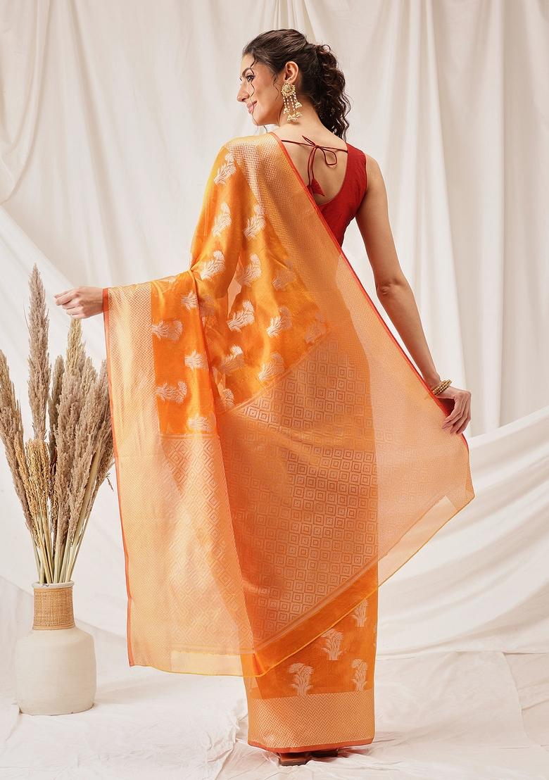 Yellow Woven Design Organza Silk Saree
