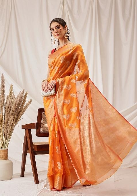 Yellow Woven Design Organza Silk Saree