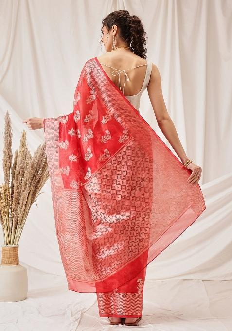 Red Woven Design Organza Silk Saree