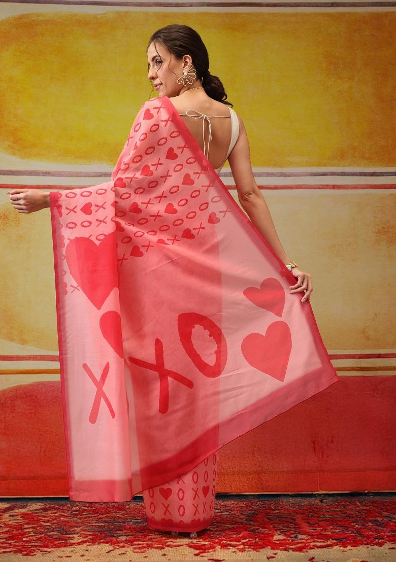 Pink Printed Mul Cotton Saree