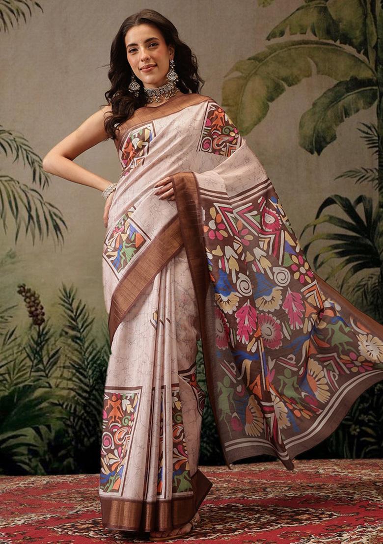 Multicolor Printed Silk Blend Saree