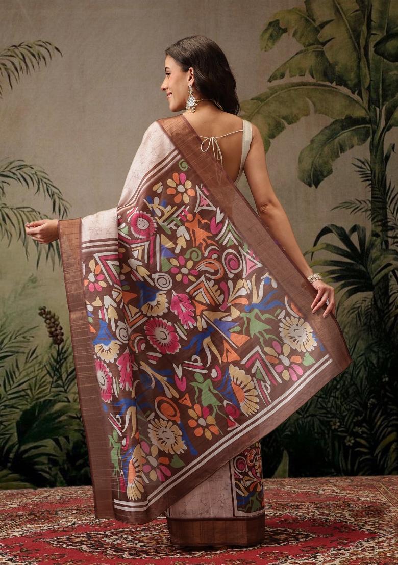 Multicolor Printed Silk Blend Saree