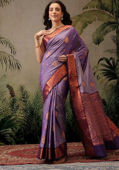 Purple Woven Design Banarasi Silk Saree
