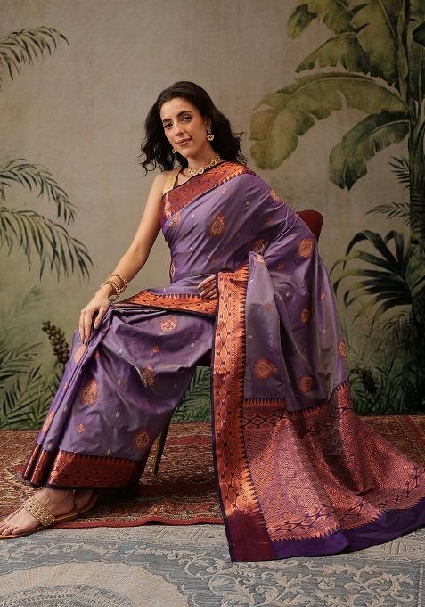 Purple Woven Design Banarasi Silk Saree
