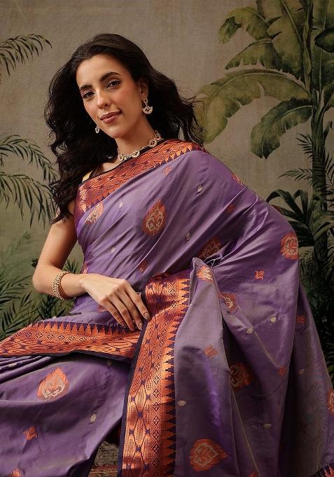 Purple Woven Design Banarasi Silk Saree
