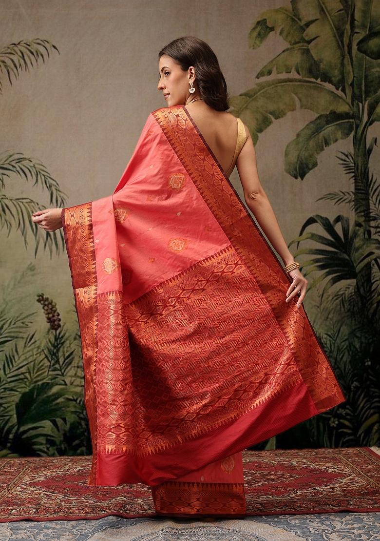 Peach Woven Design Banarasi Silk Saree