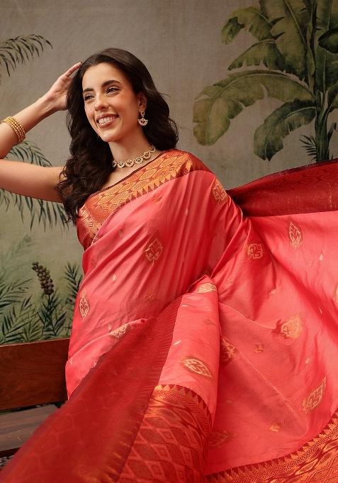 Peach Woven Design Banarasi Silk Saree