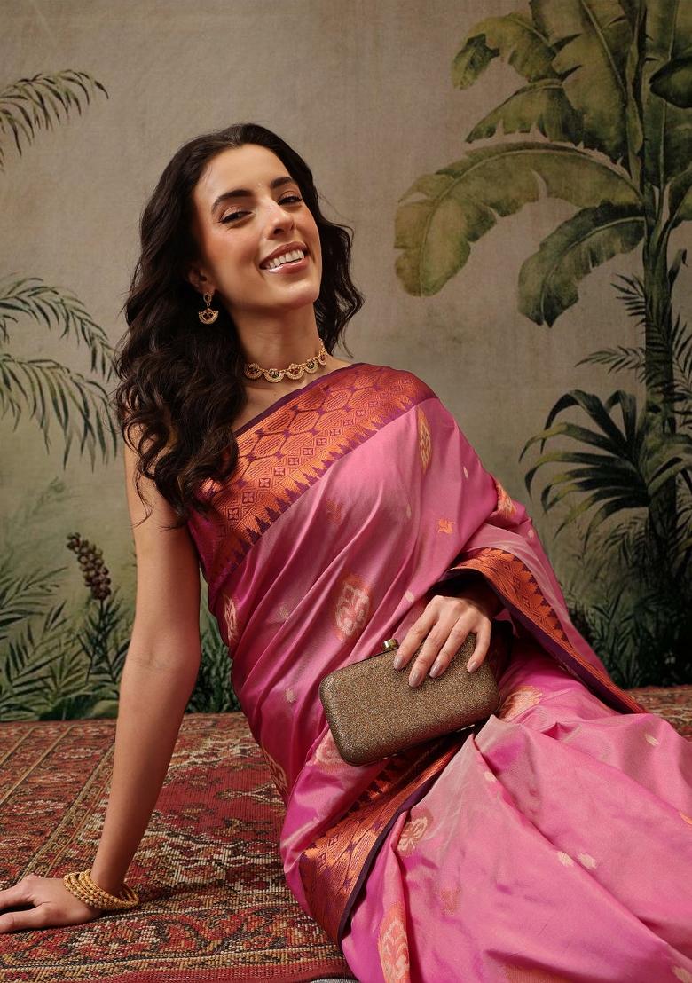 Pink Woven Design Banarasi Silk Saree