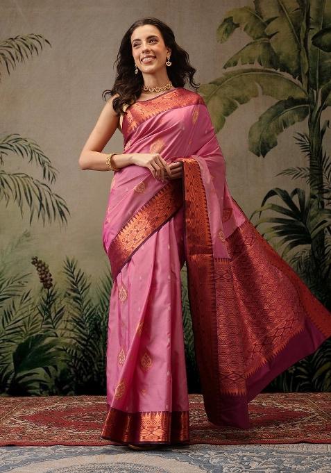 Pink Woven Design Banarasi Silk Saree