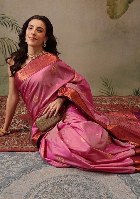 Pink Woven Design Banarasi Silk Saree