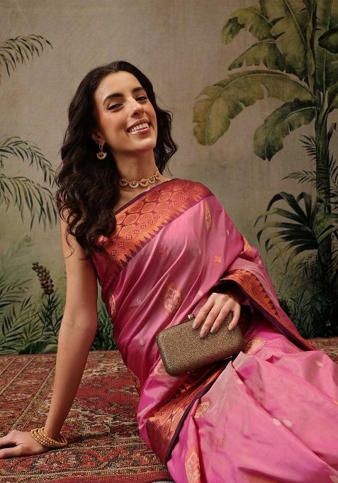 Pink Woven Design Banarasi Silk Saree