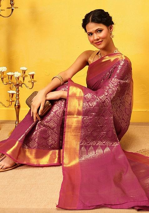 Pink Woven Design Banarasi Silk Saree