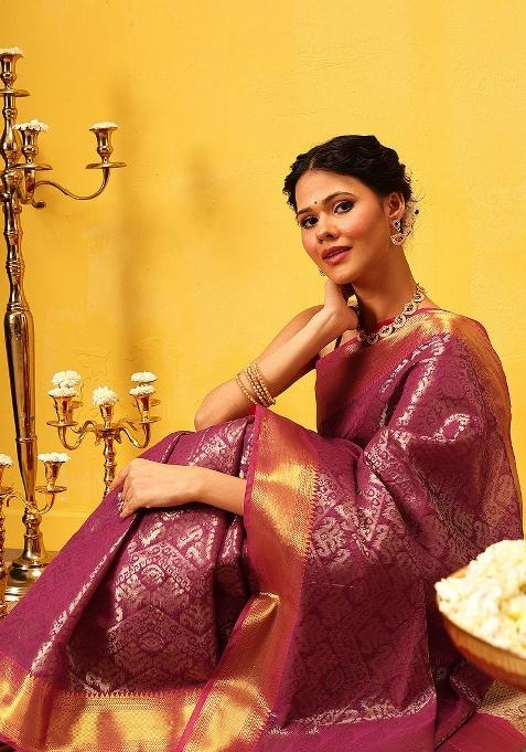 Pink Woven Design Banarasi Silk Saree