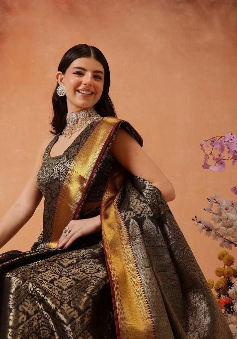 Black Woven Design Banarasi Silk Saree