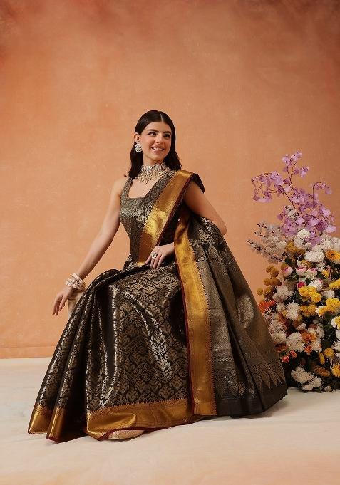 Black Woven Design Banarasi Silk Saree