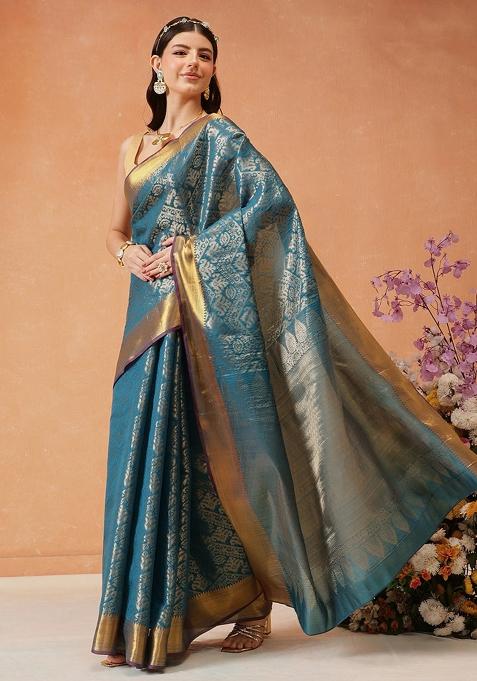 Teal Woven Design Banarasi Silk Saree