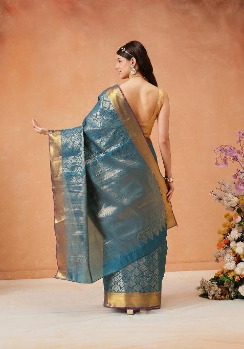 Teal Woven Design Banarasi Silk Saree