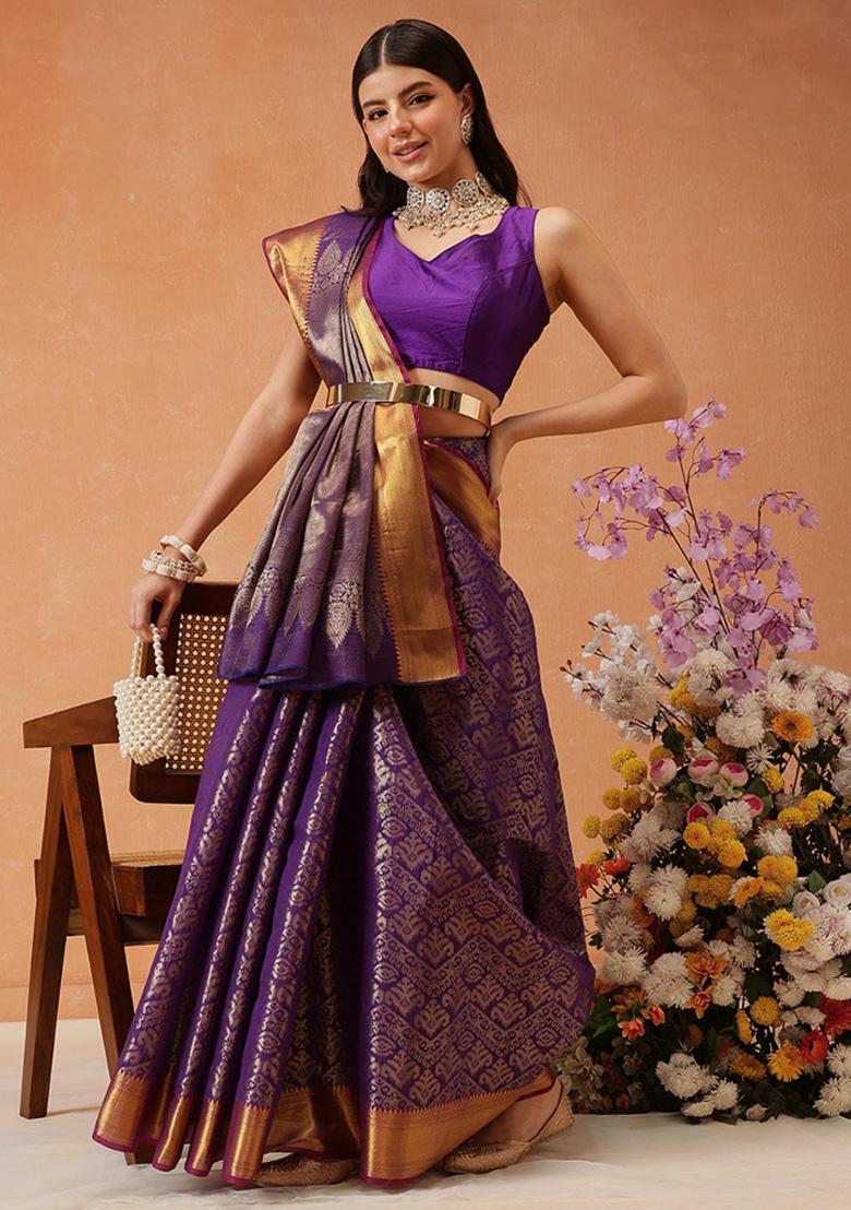 Purple Woven Design Banarasi Silk Saree