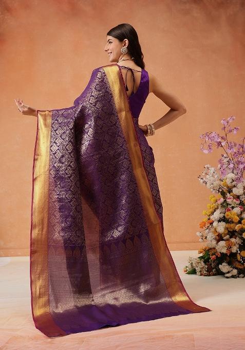 Purple Woven Design Banarasi Silk Saree
