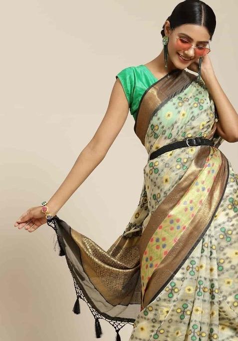 Beige Woven Design Art Silk Saree