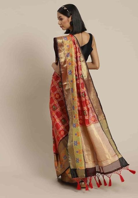 Red Woven Design Art Silk Saree