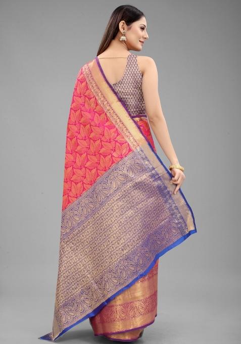 Pink Woven Design Art Silk Saree