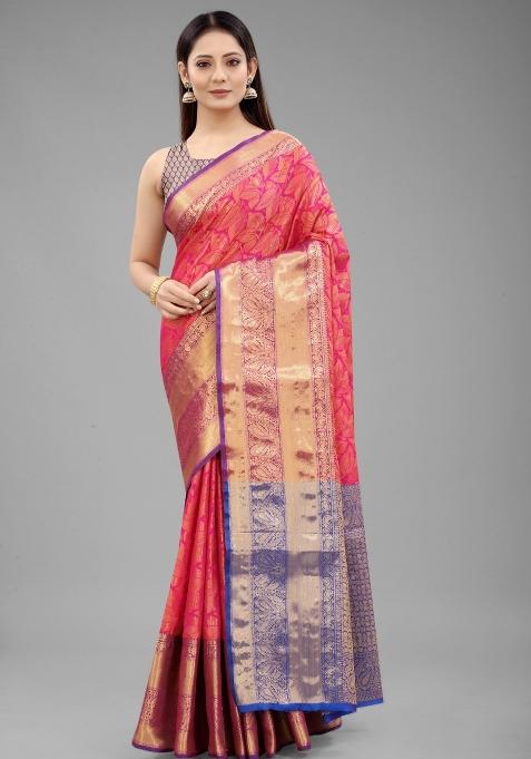 Pink Woven Design Art Silk Saree