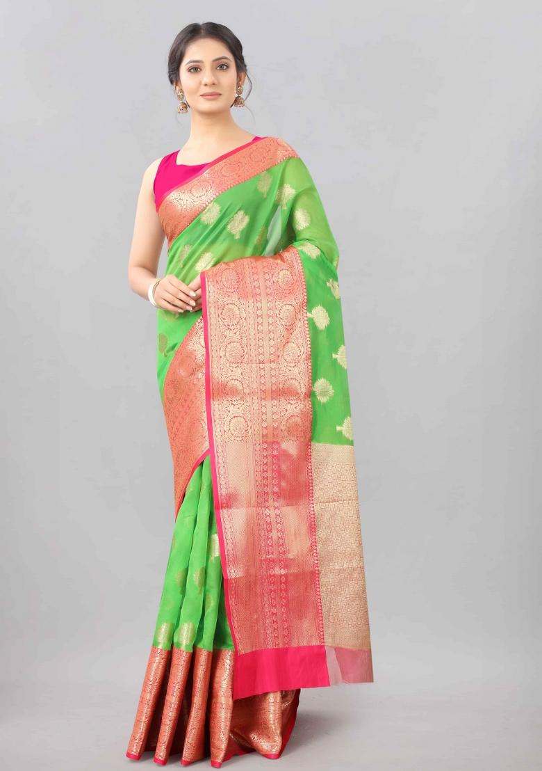 Green Woven Design Silk Blend Saree