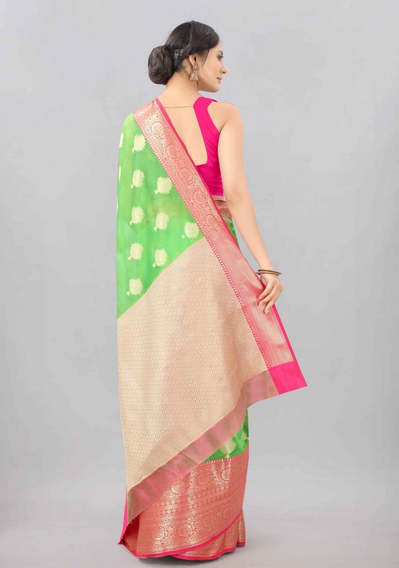 Green Woven Design Silk Blend Saree