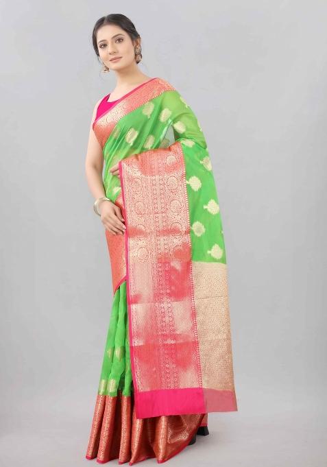 Green Woven Design Silk Blend Saree