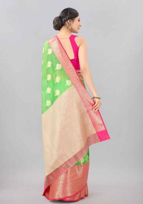 Green Woven Design Silk Blend Saree