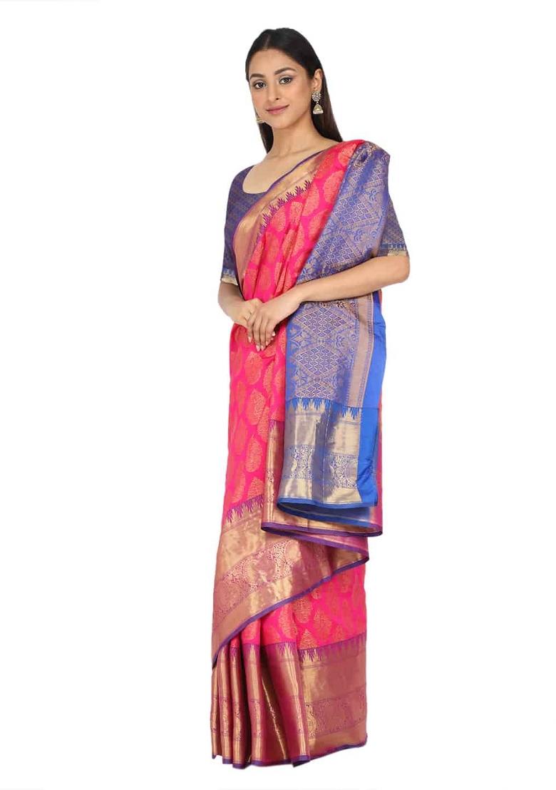Pink Woven Design Art Silk Saree