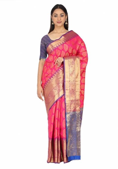 Pink Woven Design Art Silk Saree