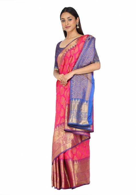 Pink Woven Design Art Silk Saree