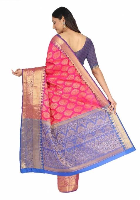 Pink Woven Design Art Silk Saree