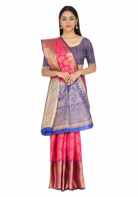 Pink Woven Design Art Silk Saree