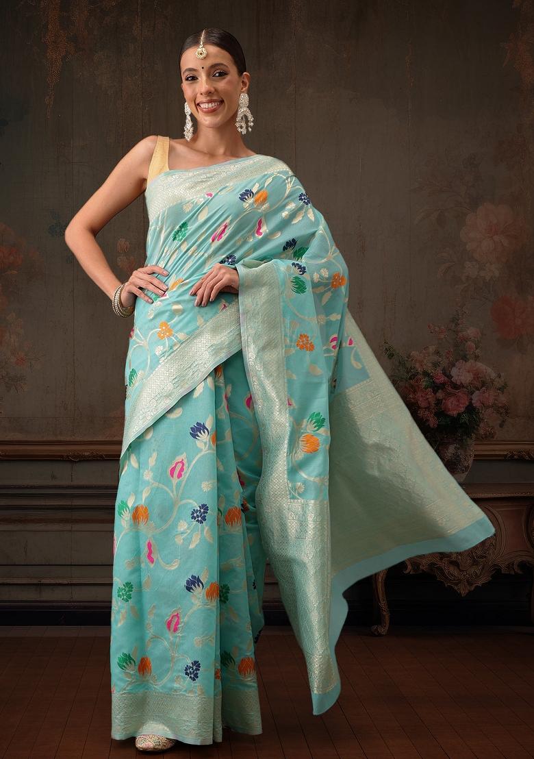 Teal Woven Design Cotton Saree