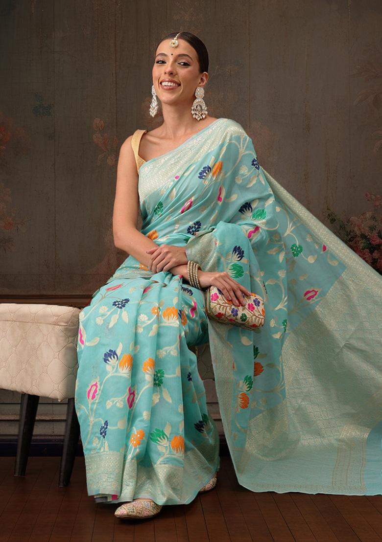 Teal Woven Design Cotton Saree