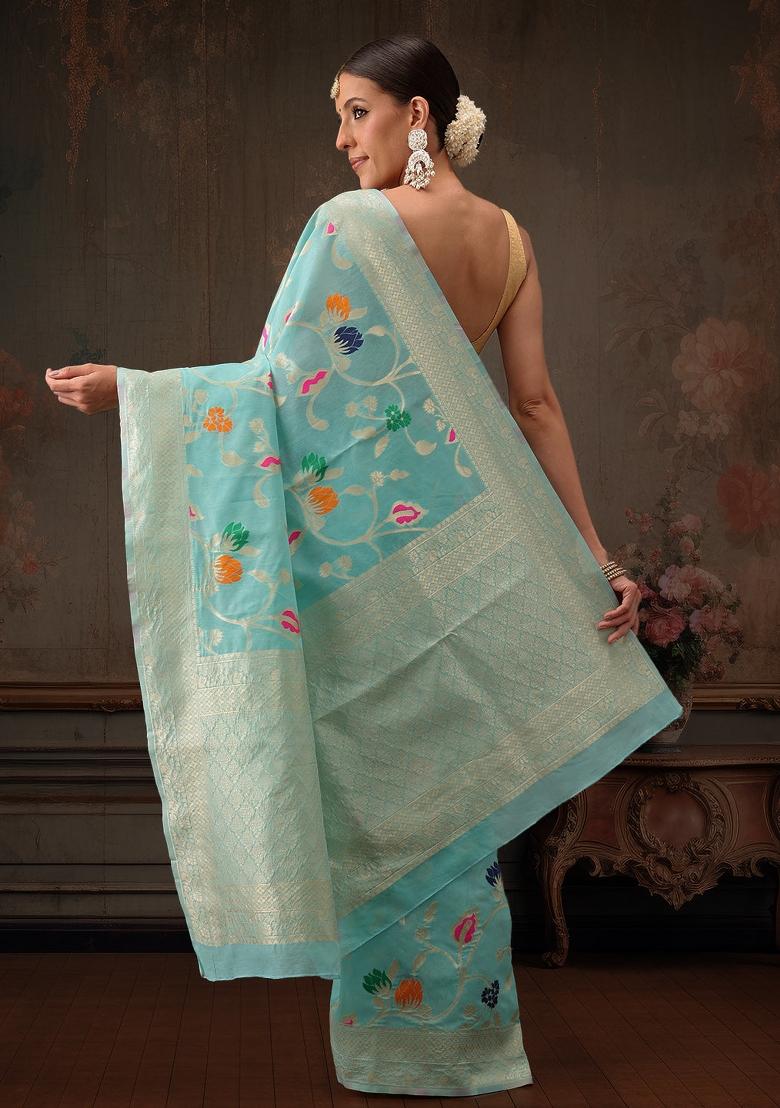 Teal Woven Design Cotton Saree