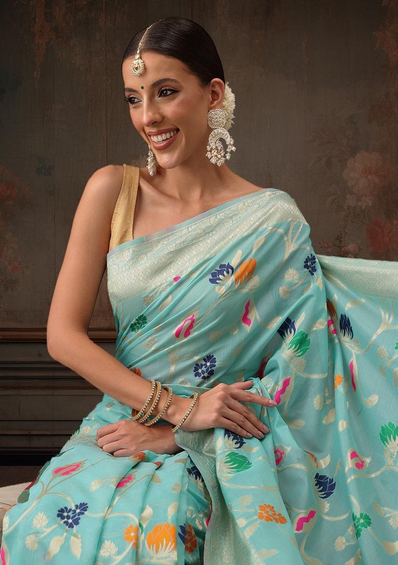 Teal Woven Design Cotton Saree